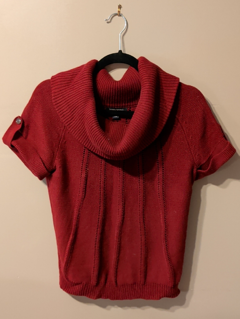 Banana Republic Deep Red Short-Sleeve Cowl Neck Sweater